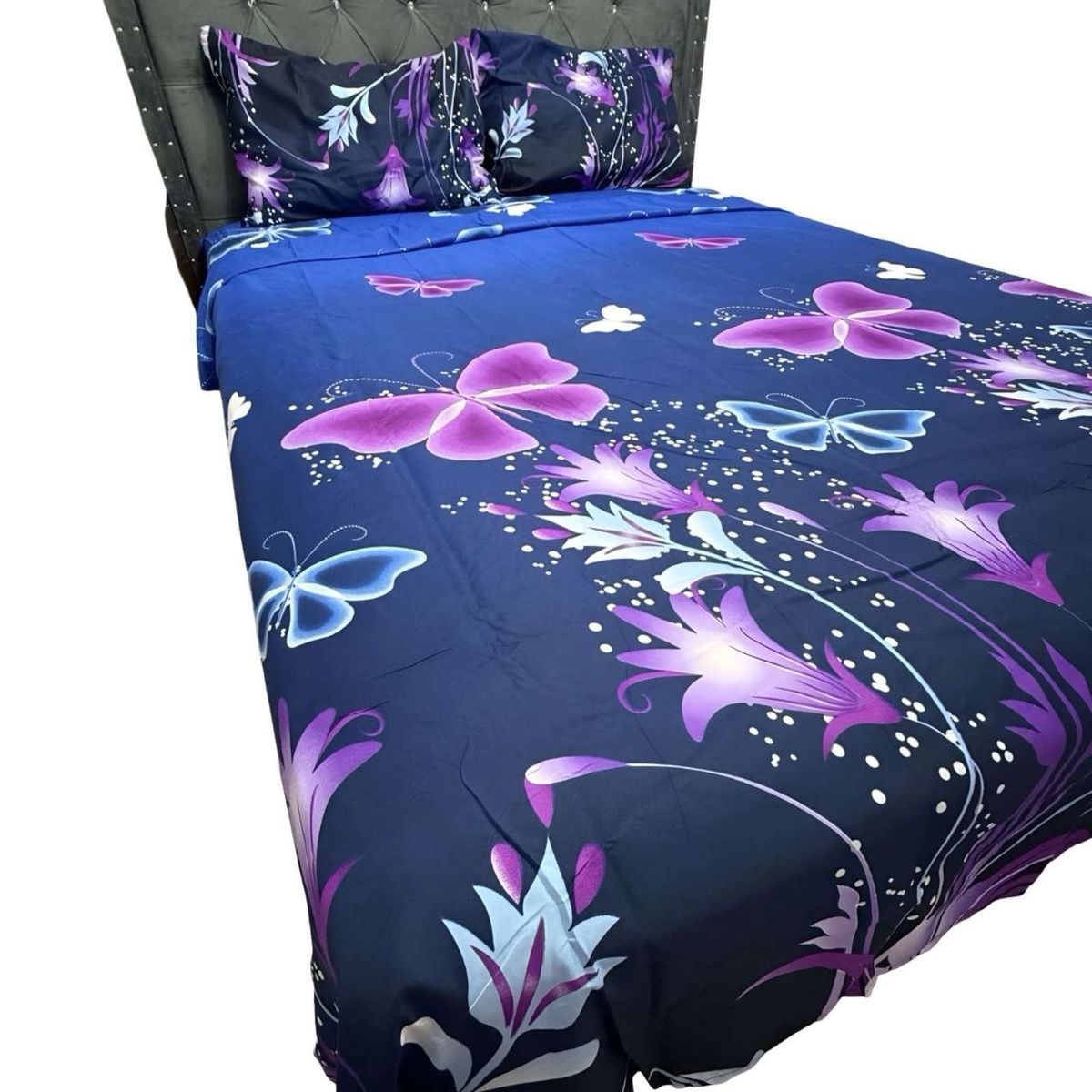 GENERICO - SABANA DE GÉNERO 2 PLAZAS AZUL MARIPOSAS MORADAS