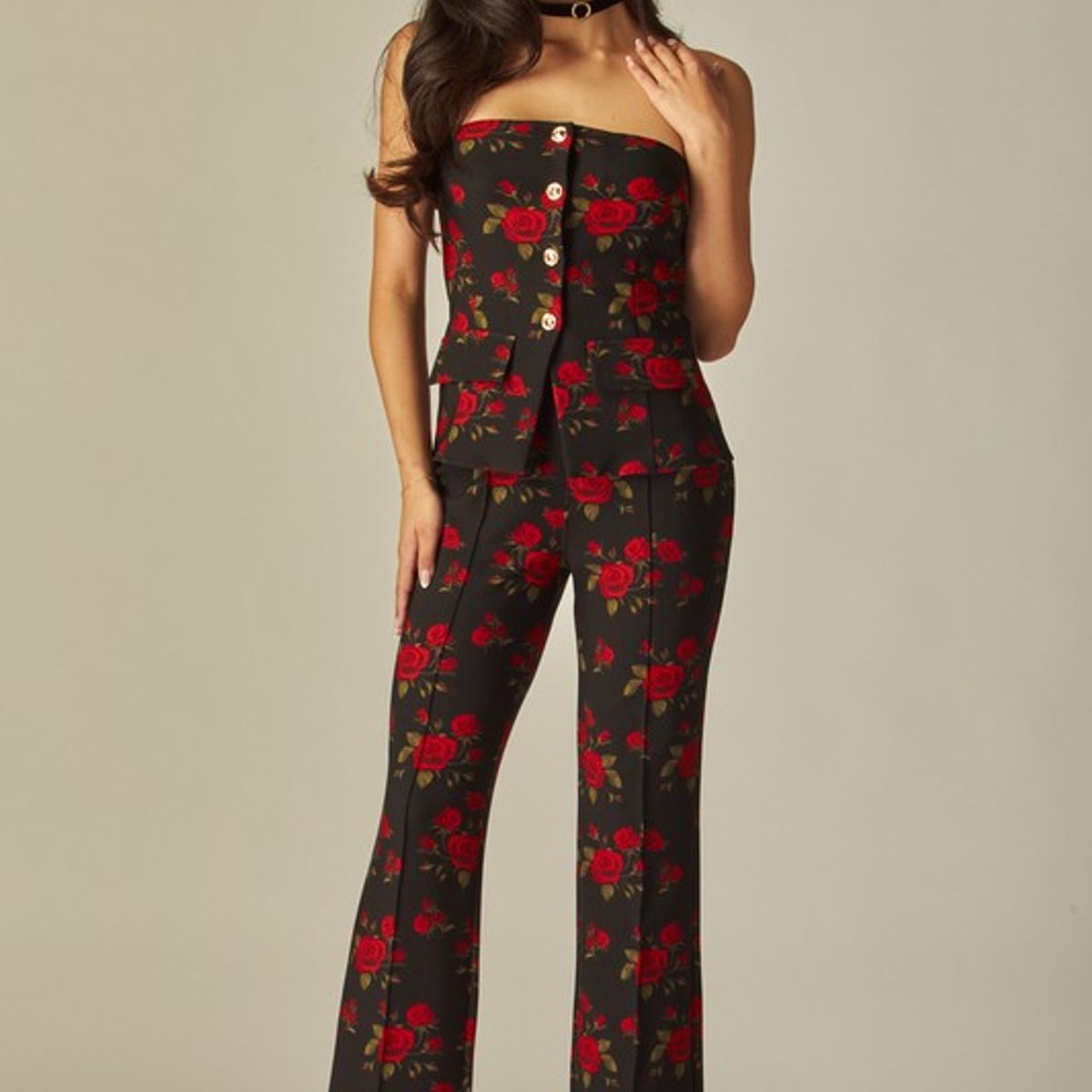 VRUSSO - Pantalones Floreados Tiro Medio Alto