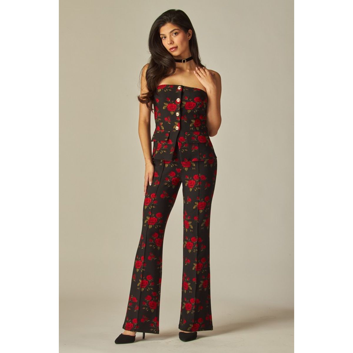 VRUSSO - Pantalones Floreados Tiro Medio Alto