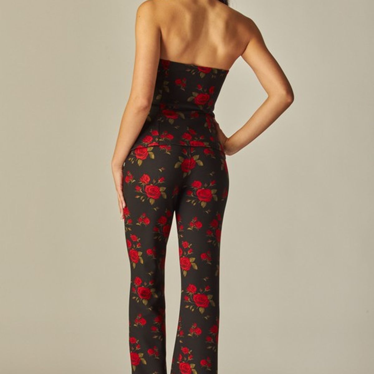 VRUSSO - Pantalones Floreados Tiro Medio Alto