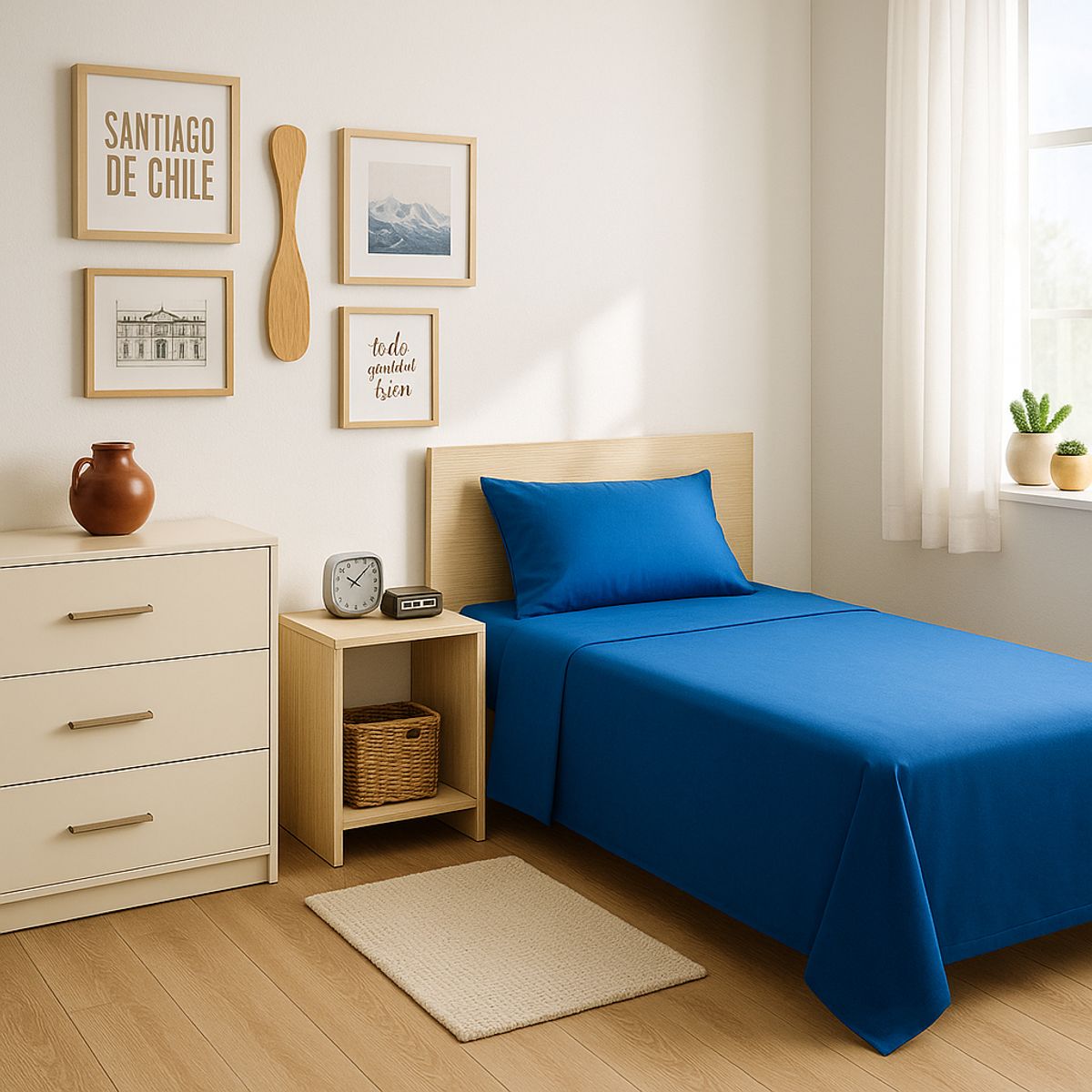 ARMONIA - Ropa de Cama 144 Hilos Azul Plaza y Media Económico
