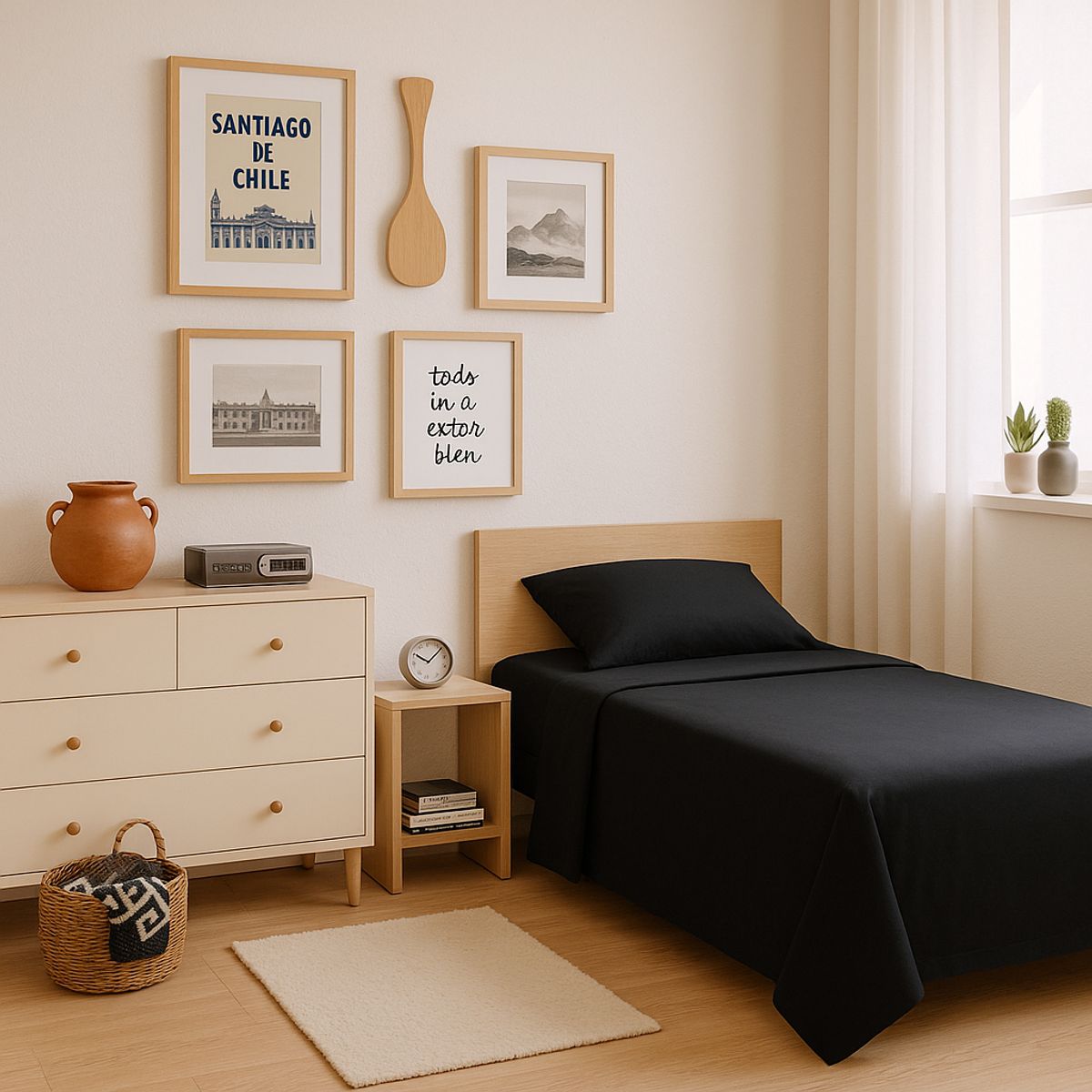 ARMONIA - Set de Sábanas 144 Hilos Negro 1½ Plazas Económico