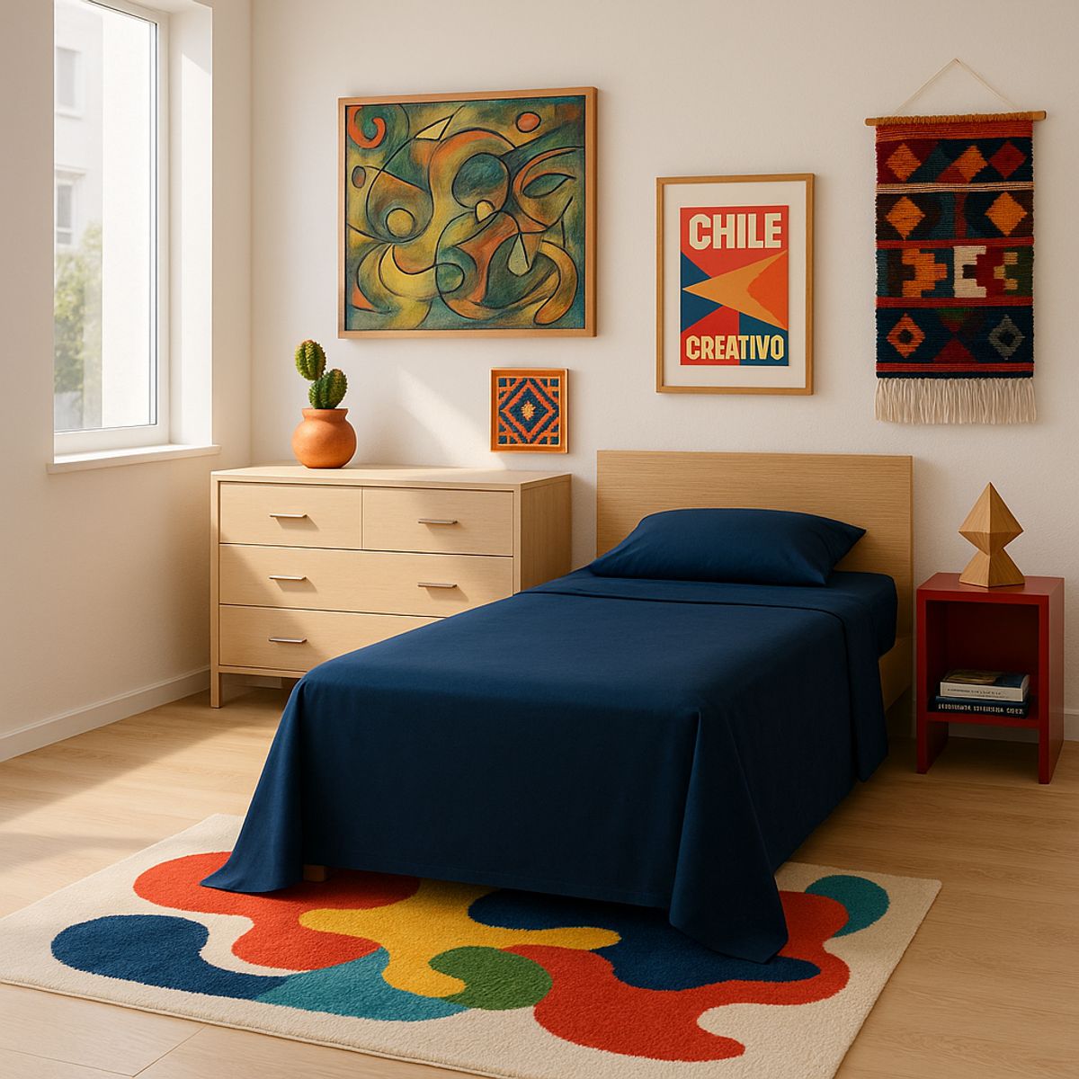 ARMONIA - Ropa de Cama 144 Hilos Azul Plaza y Media