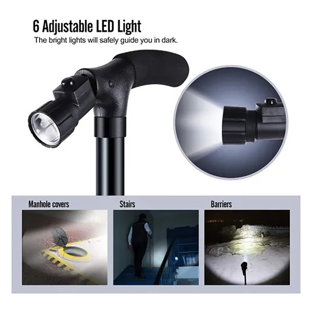 BELKRA - Baston Plegable Ortopedico Luz Led Base Estable Negro