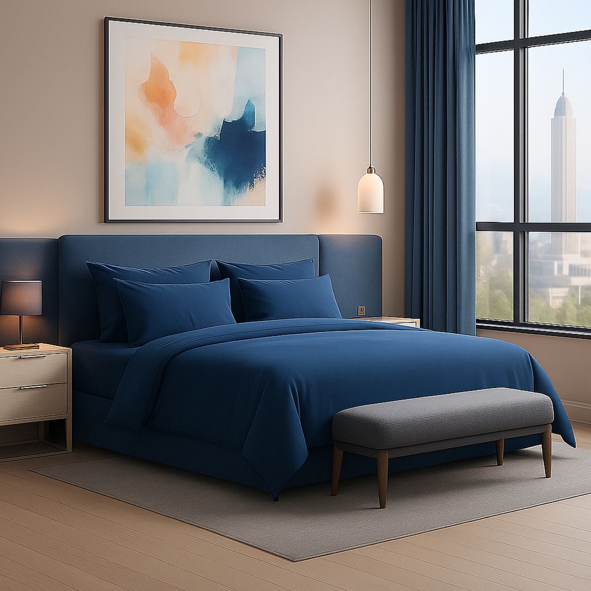 ARMONIA - Conjunto de Sábanas Signature 800 hilos Azul Celeste Queen