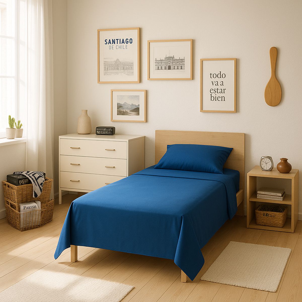 ARMONIA - Juego de Sábanas 144 Hilos Azul 1½ Plazas Económico