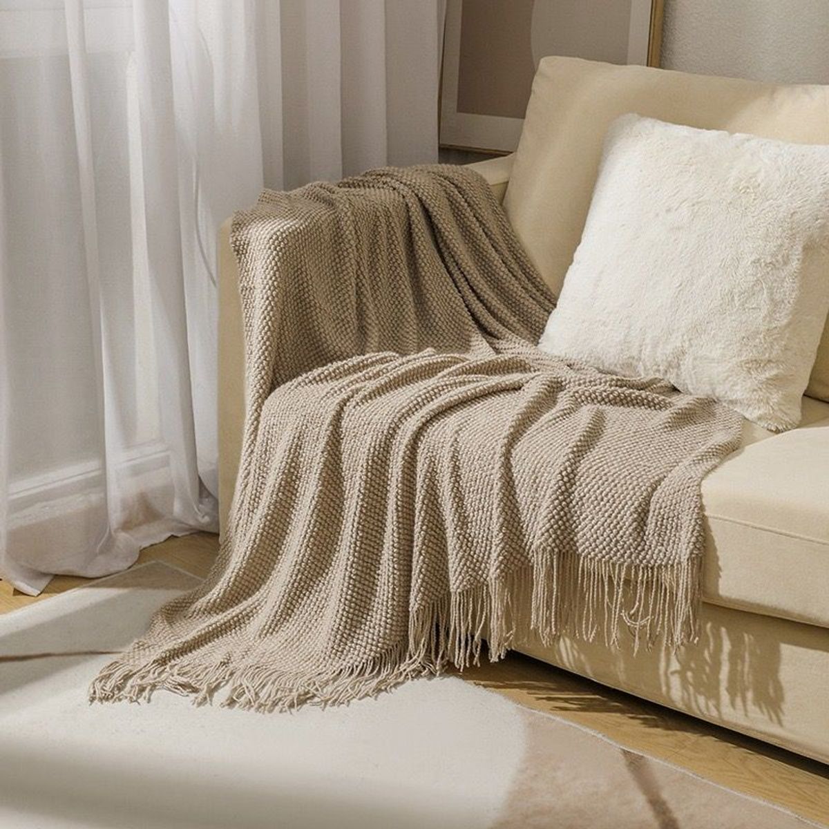 GENERICO - MANTA DE CHENILLE SUAVE DECORATIVA  SOFA Y CAMA FLECOS