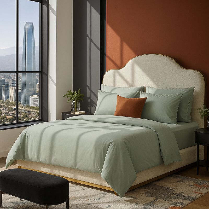 ARMONIA - Set de Sábanas Signature 800 hilos Verde Oliva 2 Plazas
