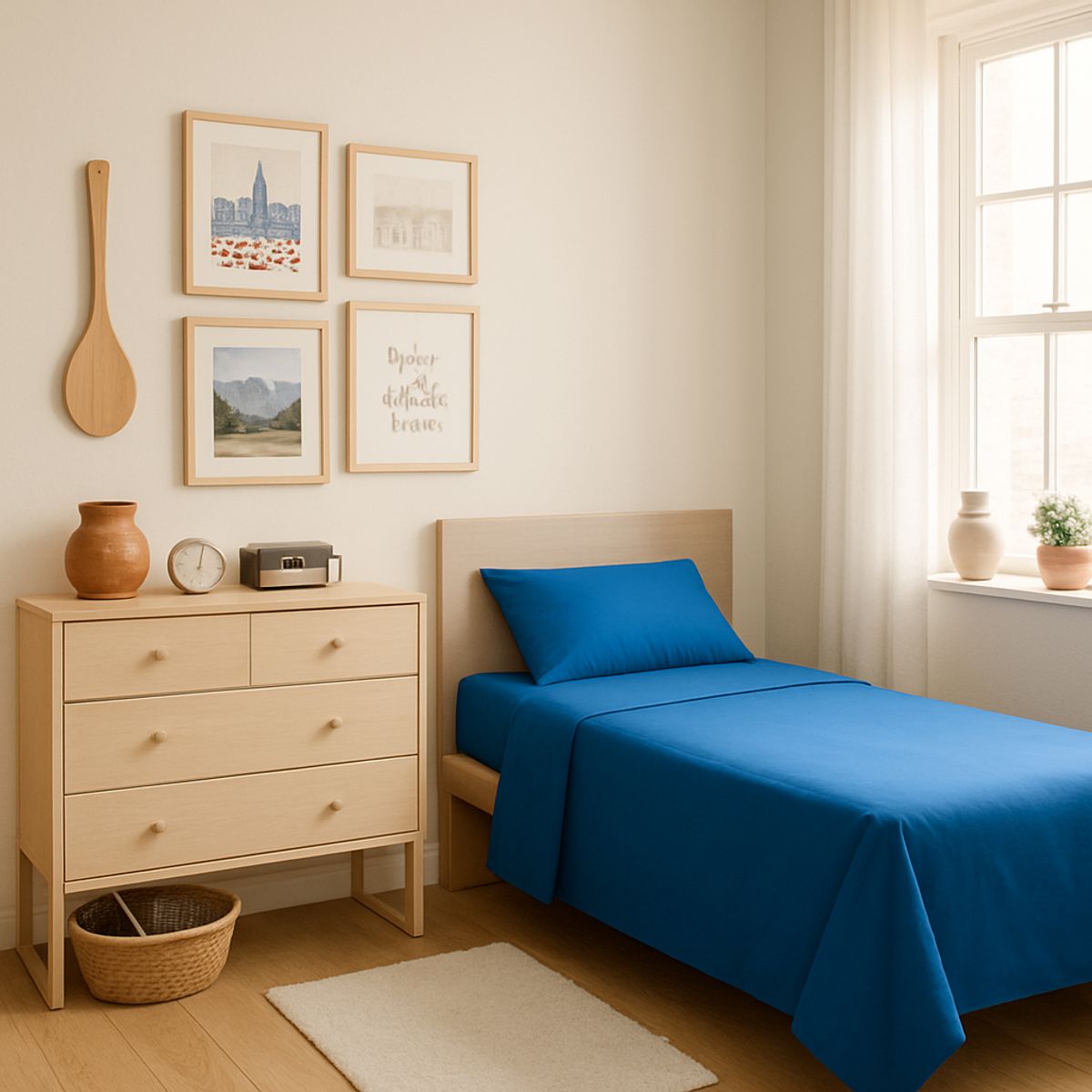 ARMONIA - Juego de Cama Azul 144 Hilos Plaza y Media Hogar