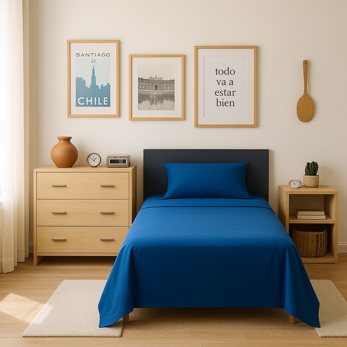 ARMONIA - Set de Sábanas Hogar 144 Hilos Azul Plaza y Media Económicas