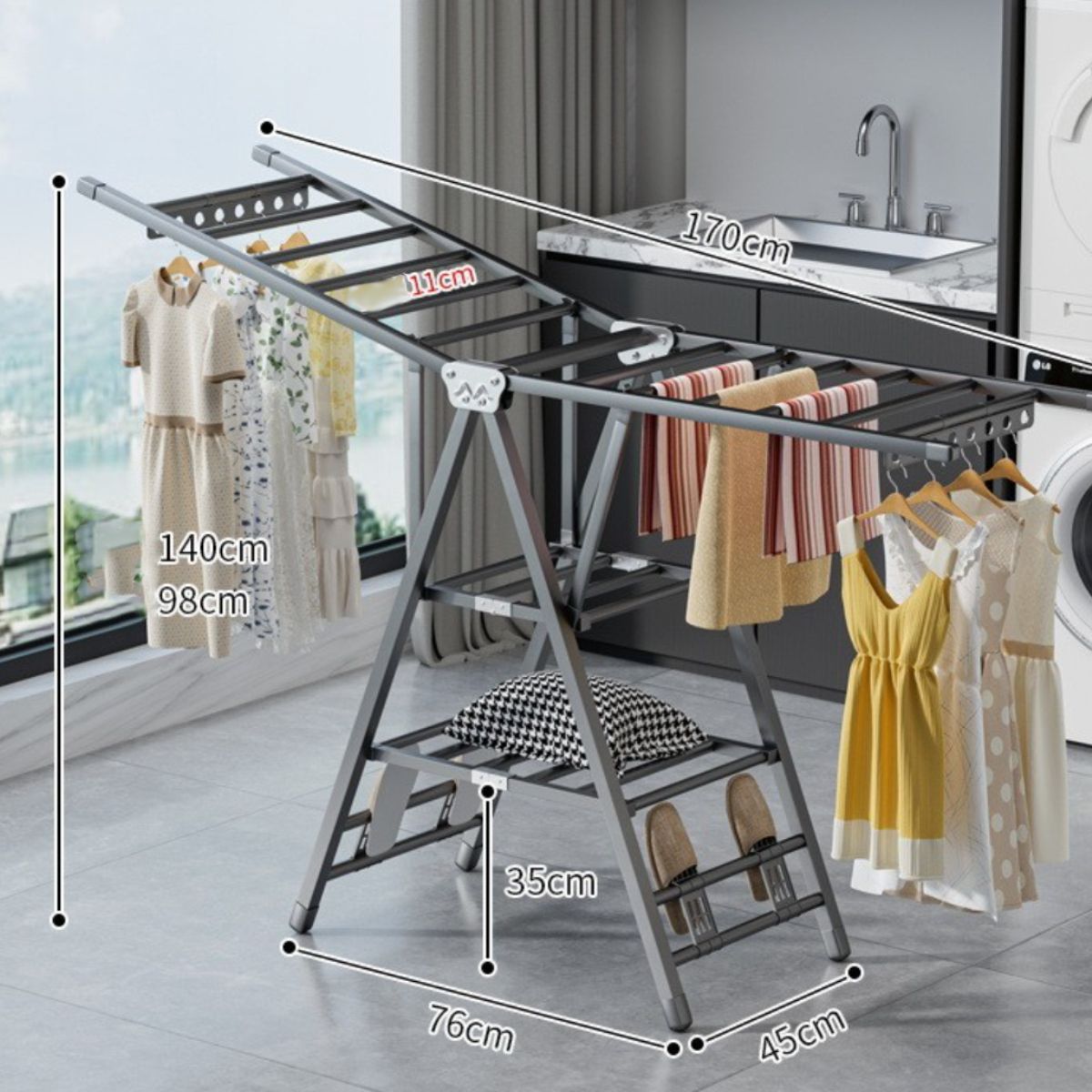 ATURE - Perchero Plegable De Acero Al Carbono De 170 Cm
