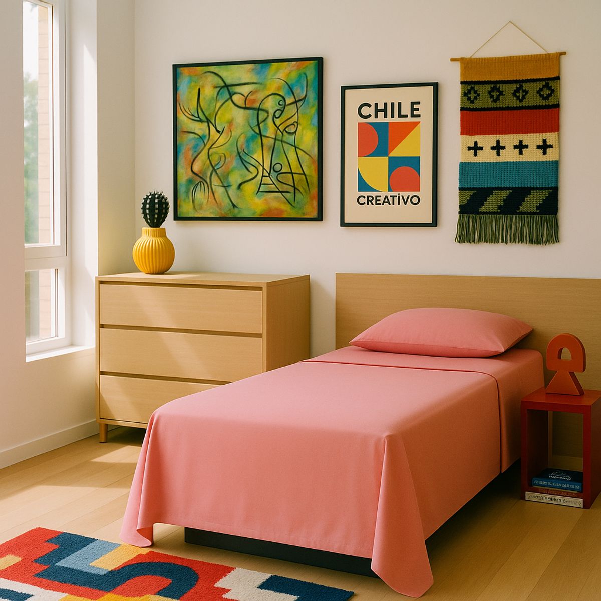 ARMONIA - Set de Sábanas 144 Hilos Rosado 1½ Plazas Económico