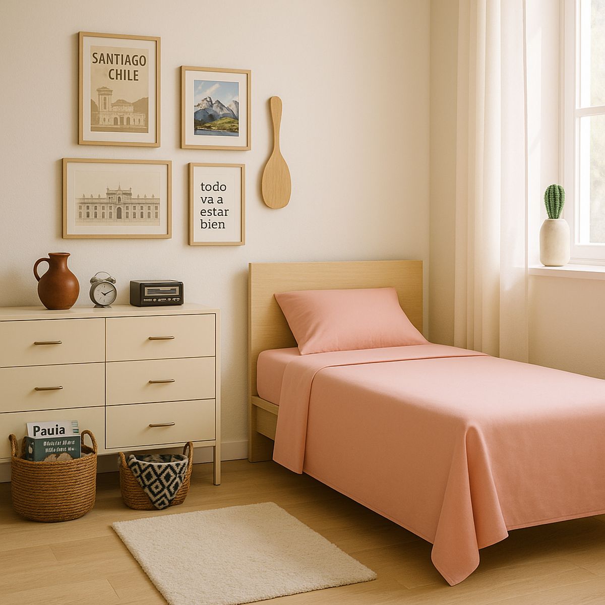 ARMONIA - Set de Sábanas 144 Hilos Rosado 1½ Plazas Económico