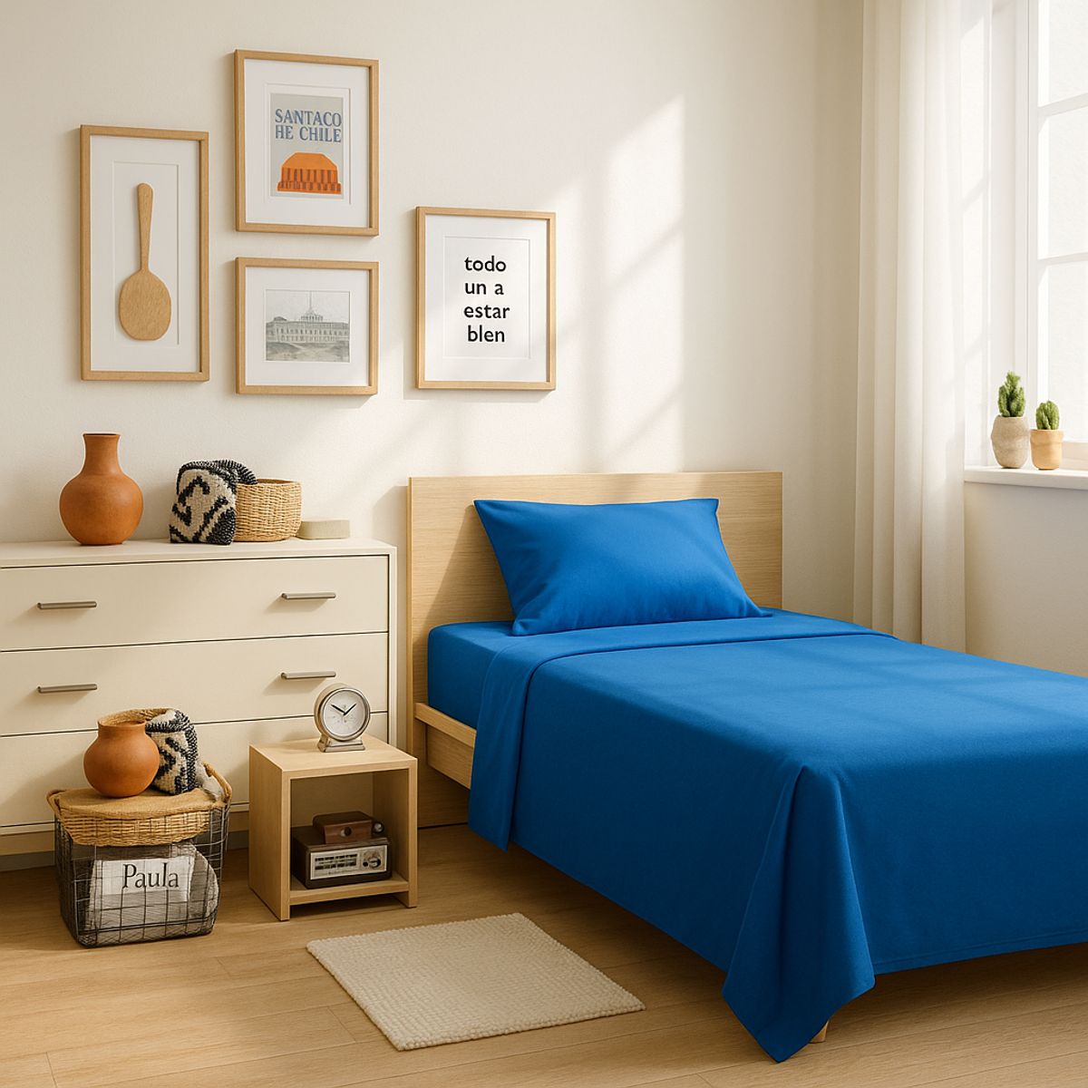 ARMONIA - Juego de Sábanas 144 Hilos Azul 1½ Plazas Clásico