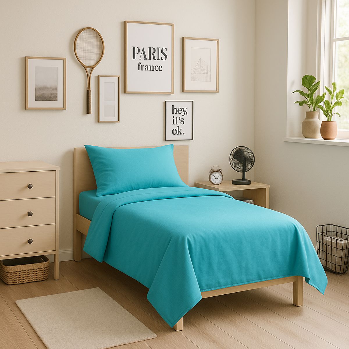 ARMONIA - Juego de Cama Hogar 144 Hilos Azul Plaza y Media