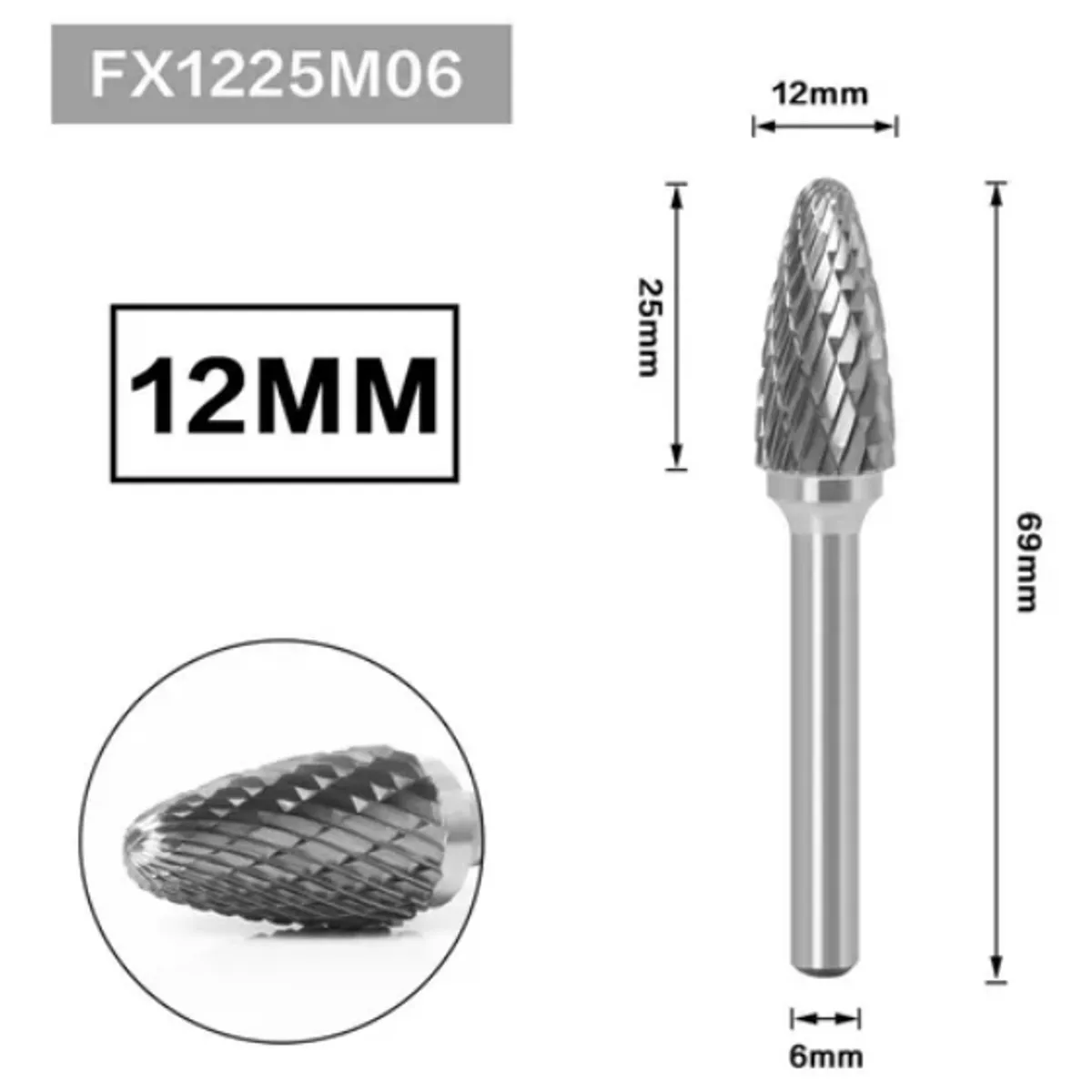 ATURE - Lima Fresa Rotativa Para Metal Taladro Dremel 6mm X 12mm