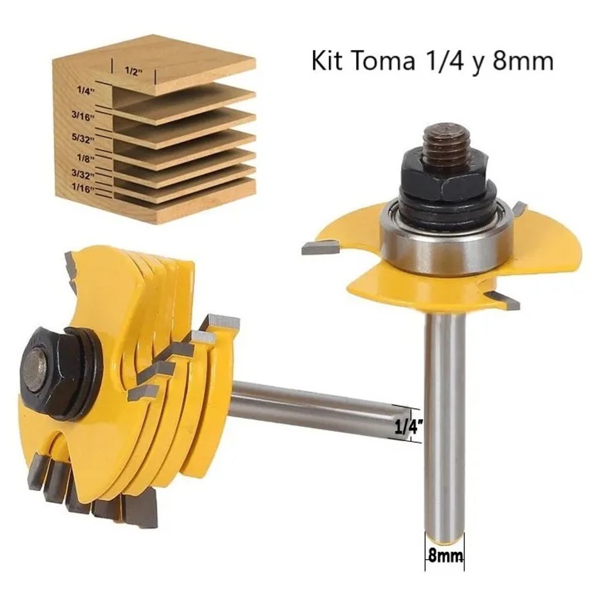 GENERICO - Fresa Madera T Toma ¼ Y 8 mm X ½ L X 1/16, 3/32, 1/8, 5/32