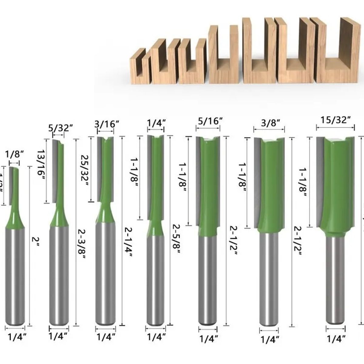 GENERICO - Set 7 Fresas Rectas Madera Vastago ¼