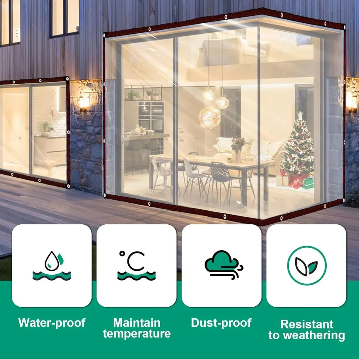 KUANGYE - 3×3m Lonas Transparentes Resistentes Impermeables UV Con Ojales+10m Cuerda