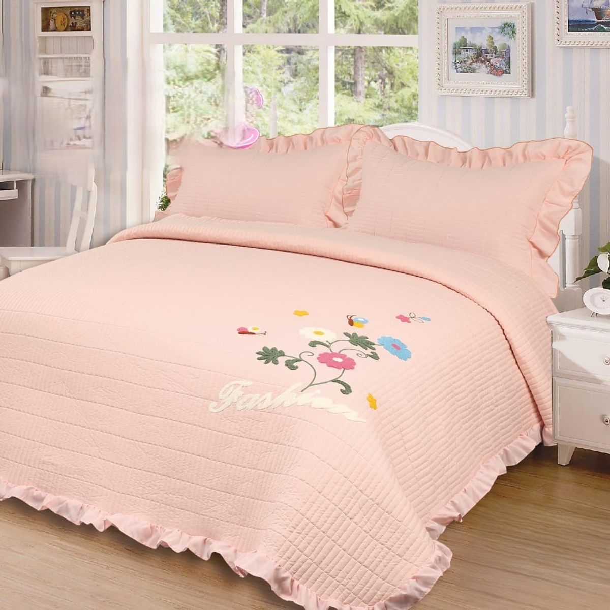 GENERICO - COBERTORES DE VERANO QUILT DE ALGODON BORDADOS