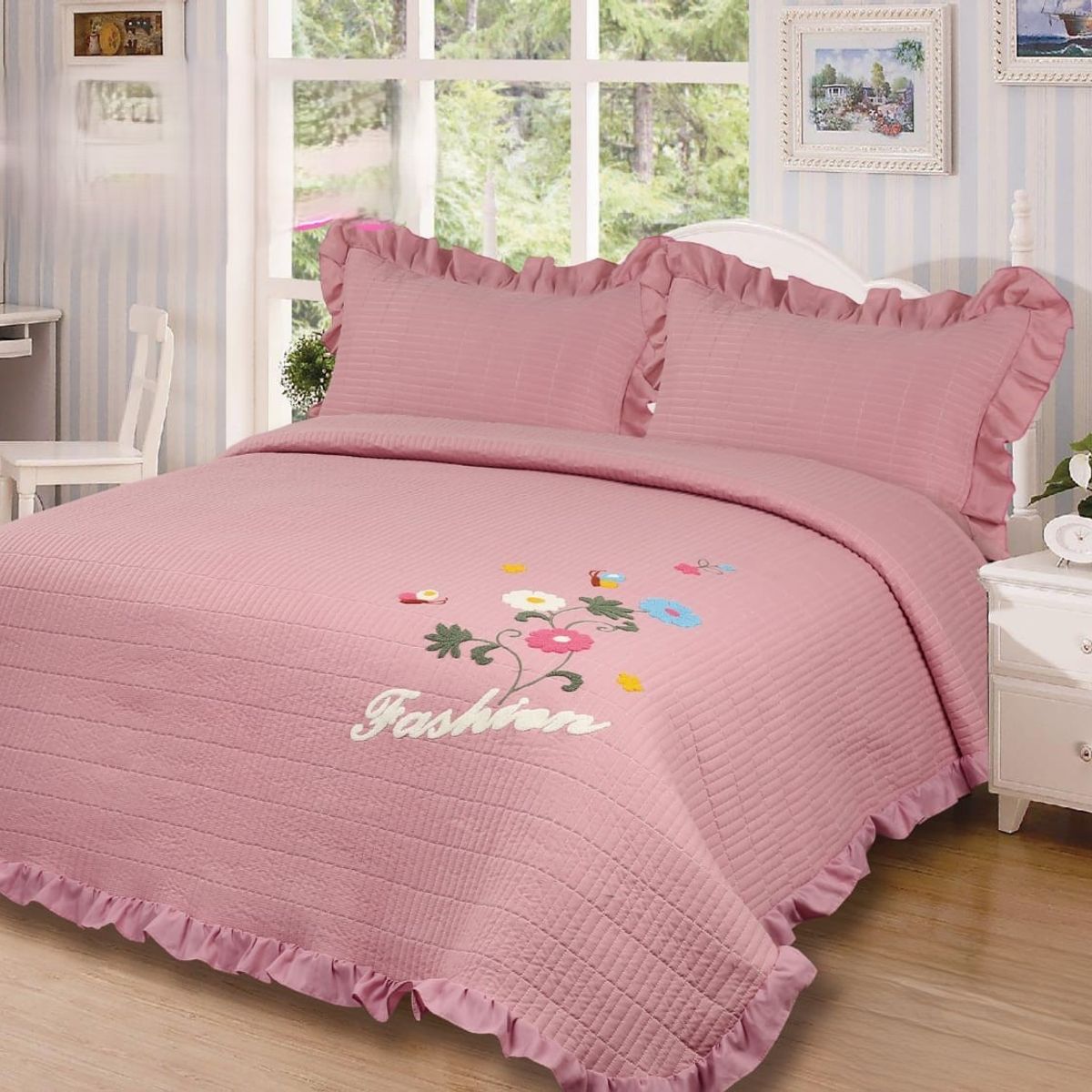 GENERICO - COBERTORES DE VERANO QUILT DE ALGODON BORDADOS