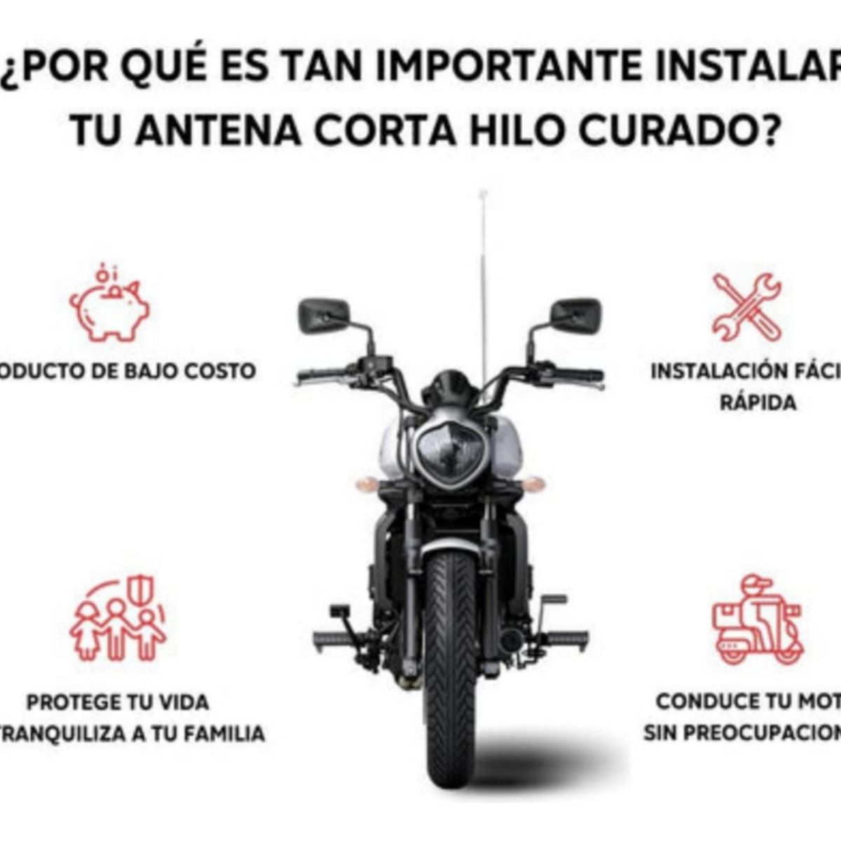 GENERICO - Antena Corta Hilo Para Moto Universal - Gris