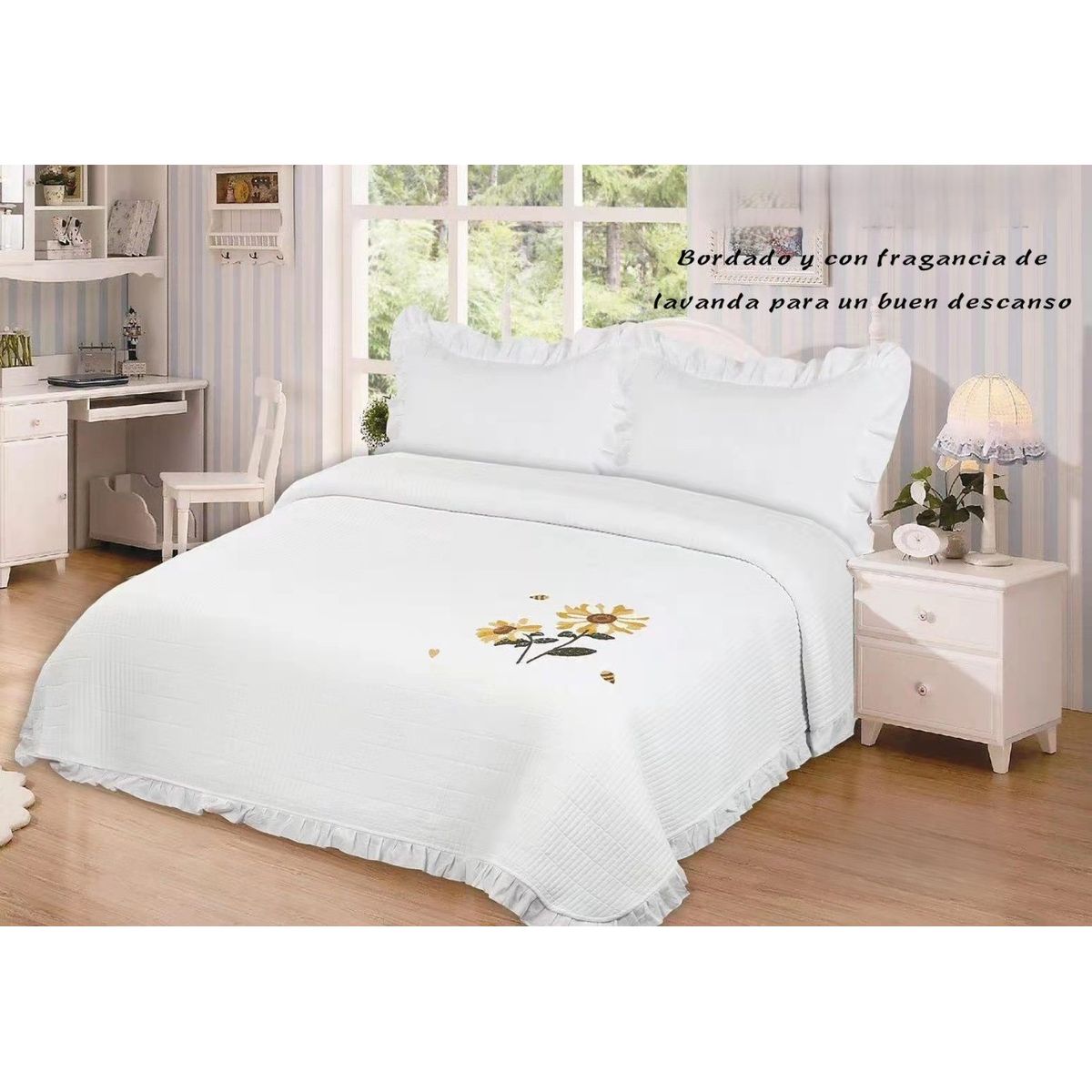 GENERICO - COBERTORES DE VERANO QUILT DE ALGODON BORDADOS CON FRAGANCIA LAVANDA