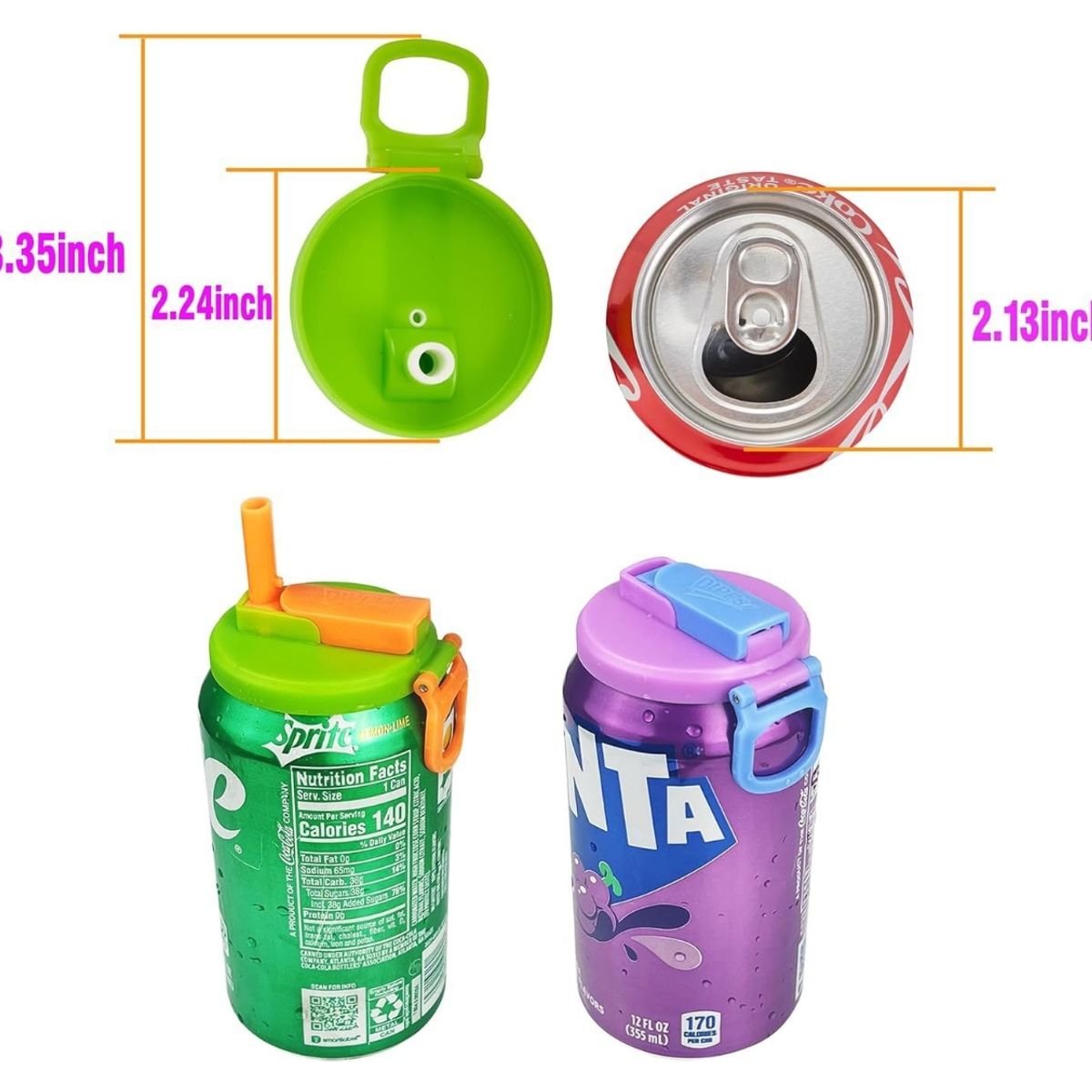 KINDA NICE - Tapas Para Latas De Refresco Con Pajitas, Paquete De 4 Unida