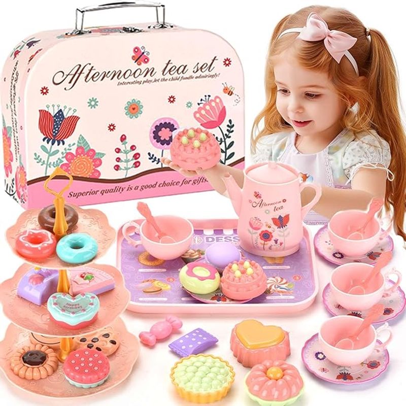 KINDA NICE - Juego De Té Plásticos 46 Pcs Accesorios Juguete Comida Niñas
