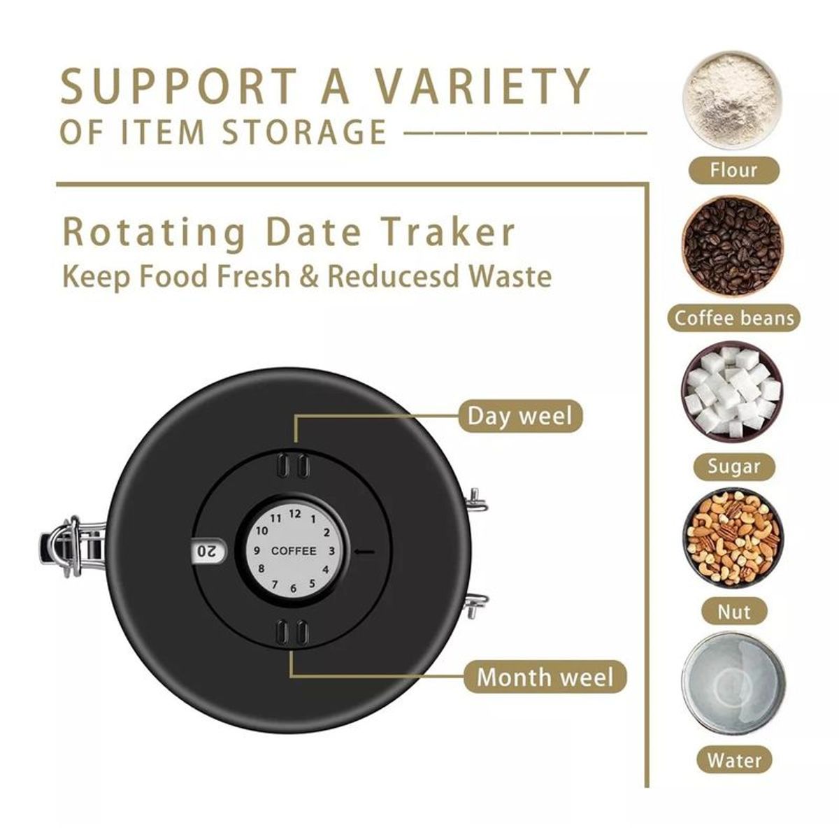 GENERICO - Contenedor Hermético Para Café Color Negro 12lt