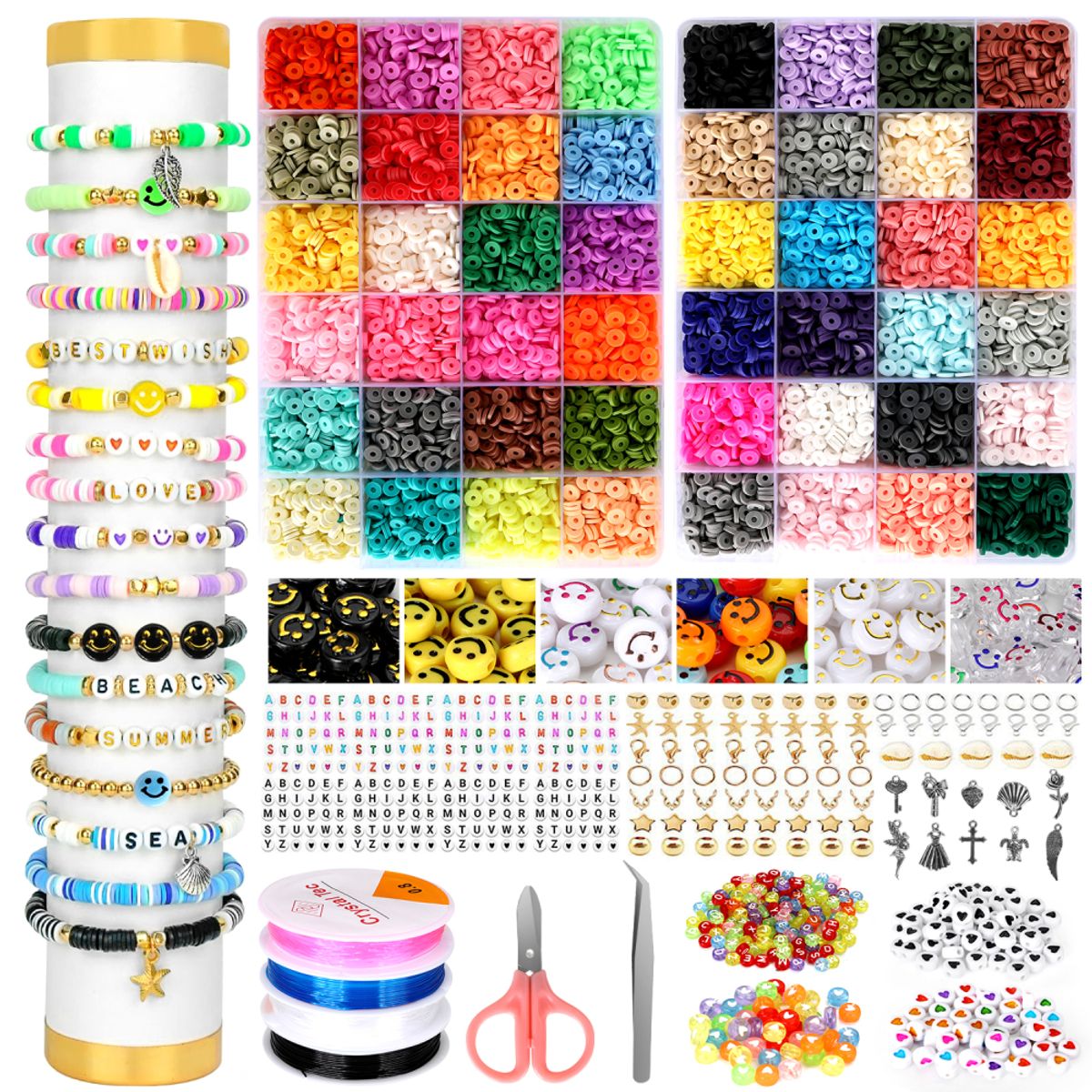 LUKOVEE - Juego De Cuentas 48 Colores Y Letras 9600 Kit Hacer Pulseras
