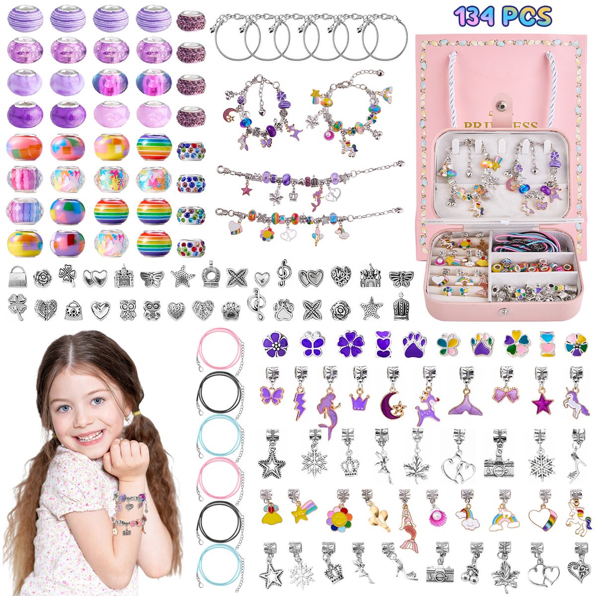 LUKOVEE - Kit Para Hacer Pulseras Cuentas Bricolaje Niñas Regalo