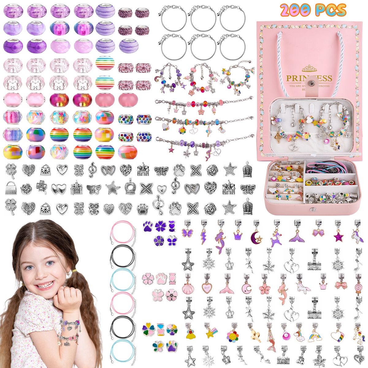 LUKOVEE - Kit Pulseras Cuentas Para Hacer Bricolaje Para Niñas 200pzs