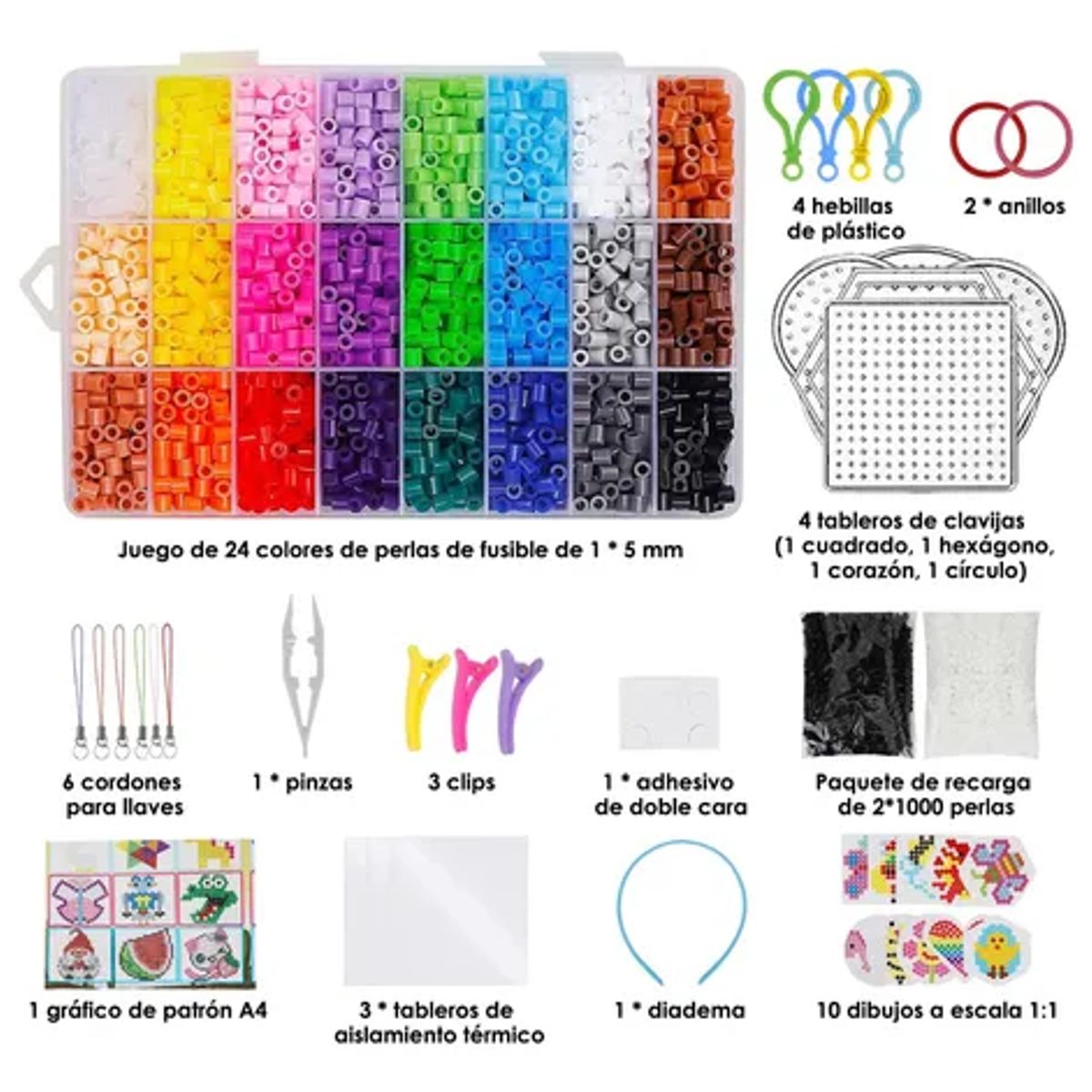 LUKOVEE - Pack Hama Beads 5mm 6300pcs 24 Color Y Accesorios