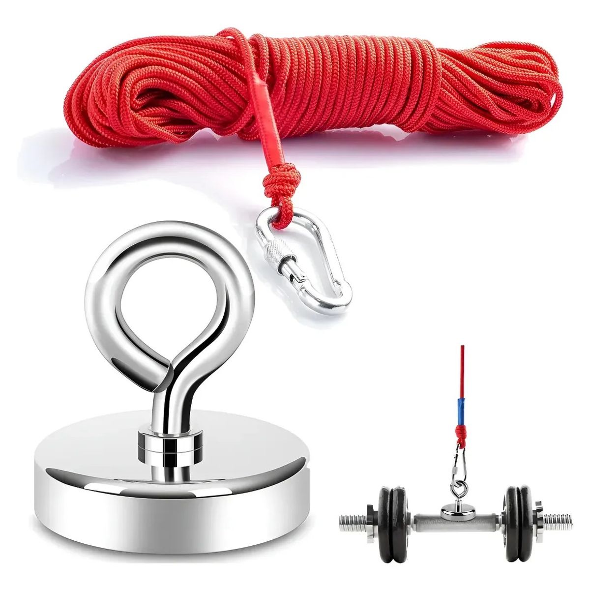 KUANGYE - Imán Con Gancho 60 Mm 120 Kg Con Cuerda De 10m Salvamento