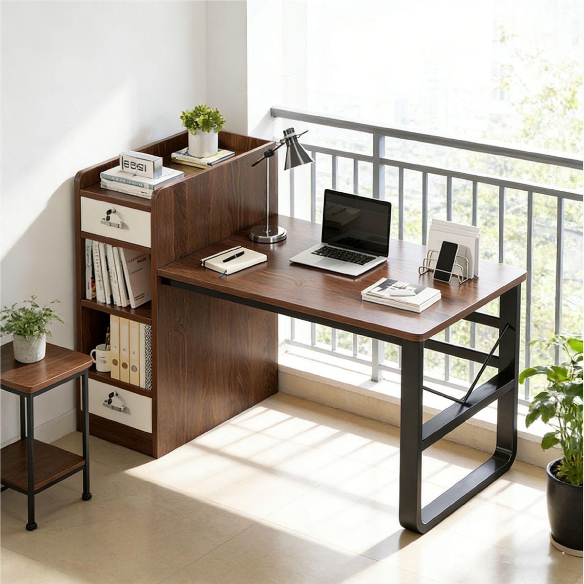 YOMYM - Escritorio Moderno Con Cajoneras y Marco Acero Resistente 110x60x110cm