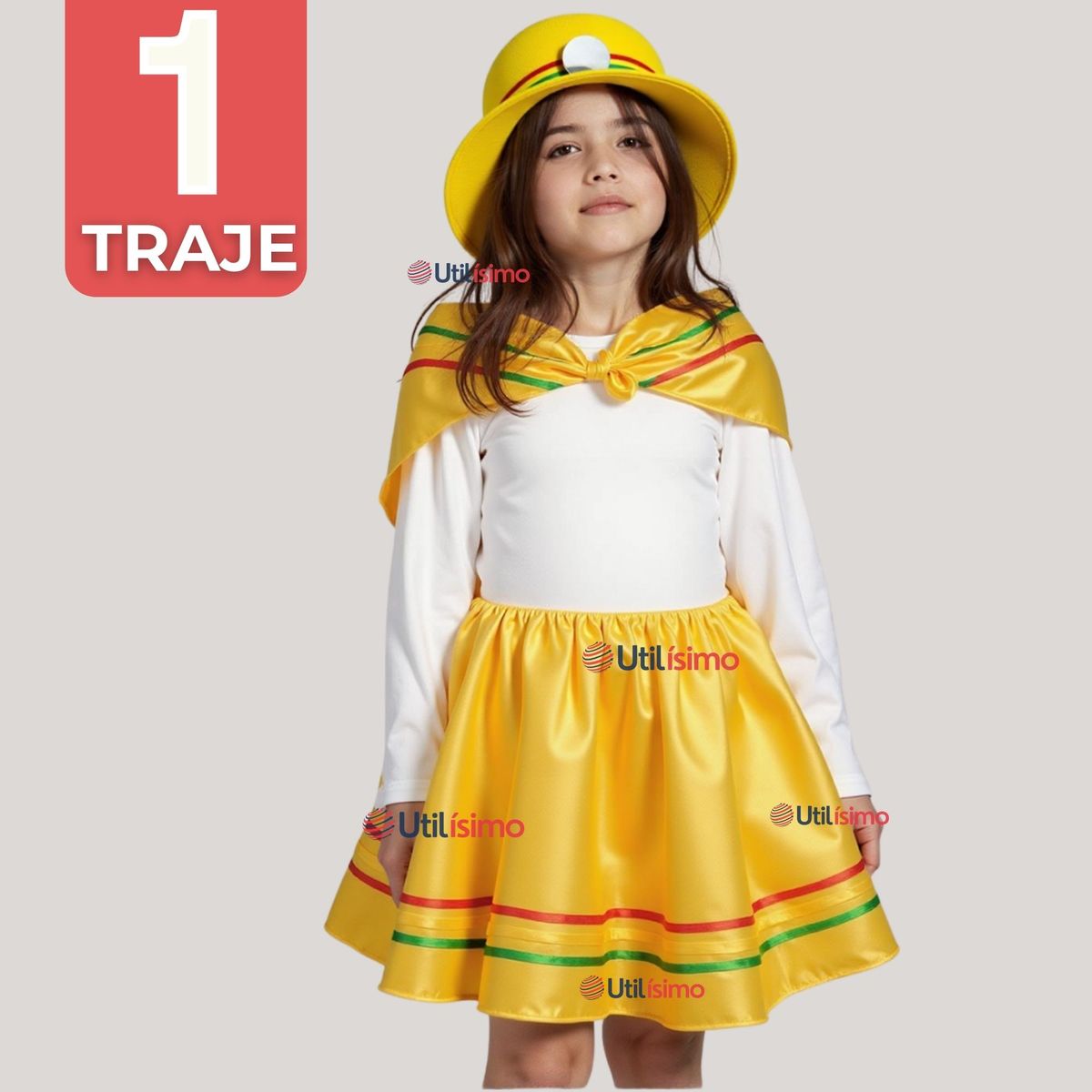 UTILISIMO - Traje Nortino Amarillo 3 Piezas Niña Fiestas Patrias Baile Nortino