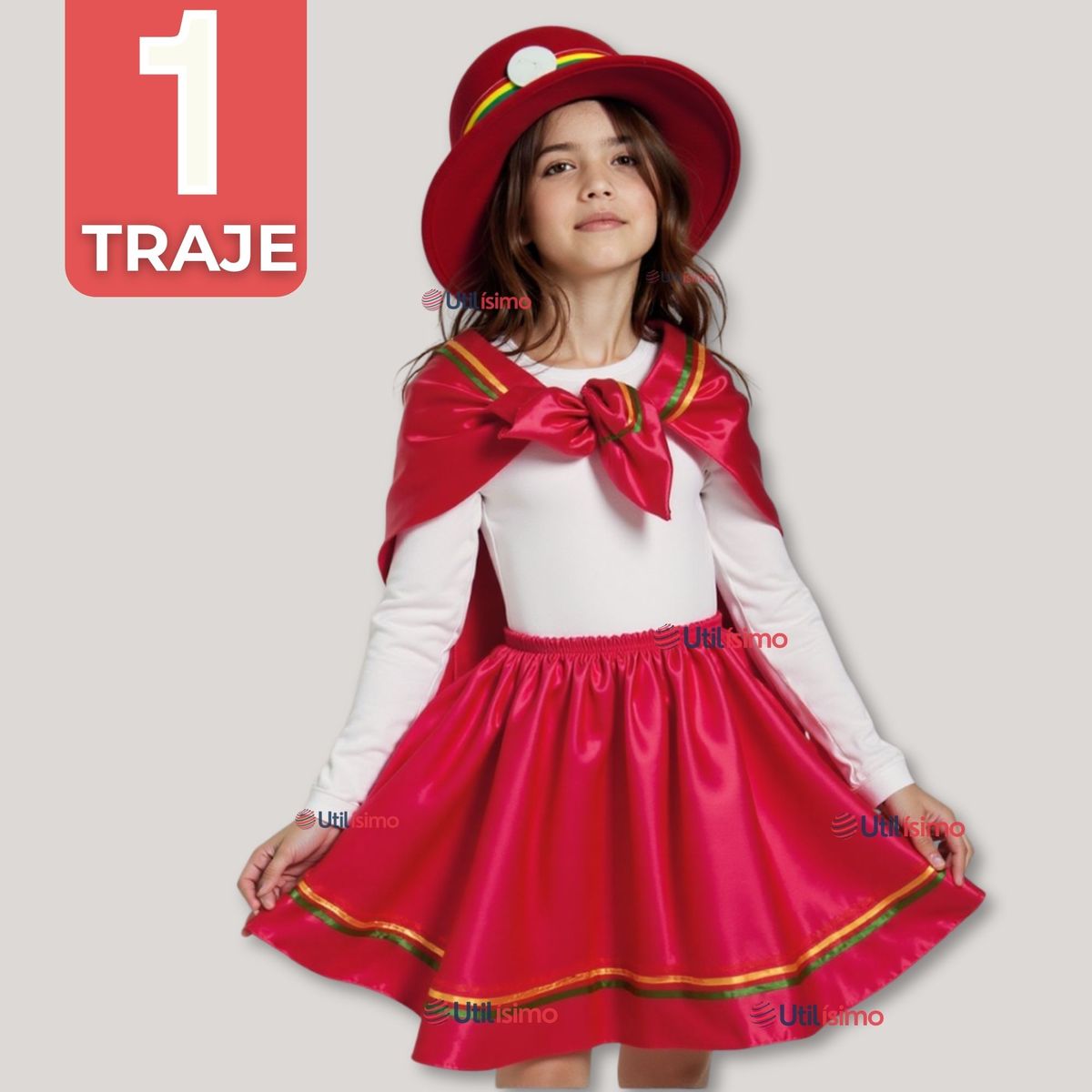 UTILISIMO - Traje Nortino Rojo 3 Piezas Niña Fiestas Patrias Baile Nortino