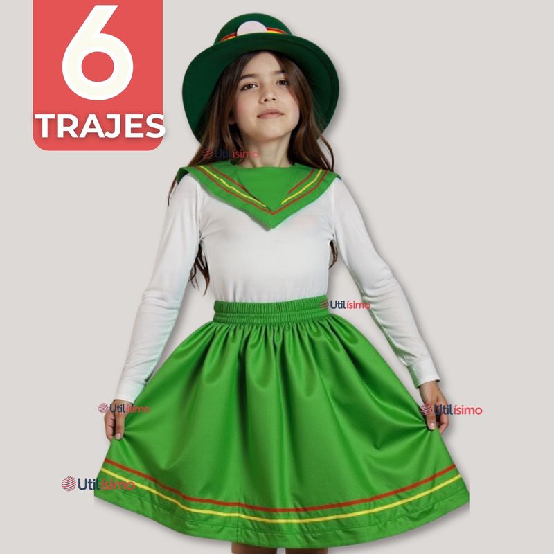 UTILISIMO - Pack 6 Traje Nortino Verde 3 Piezas Niña Fiestas Patrias Baile Nortino