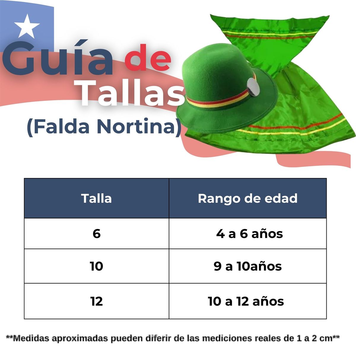 UTILISIMO - Pack 6 Traje Nortino Verde 4 Piezas Niña Fiestas Patrias