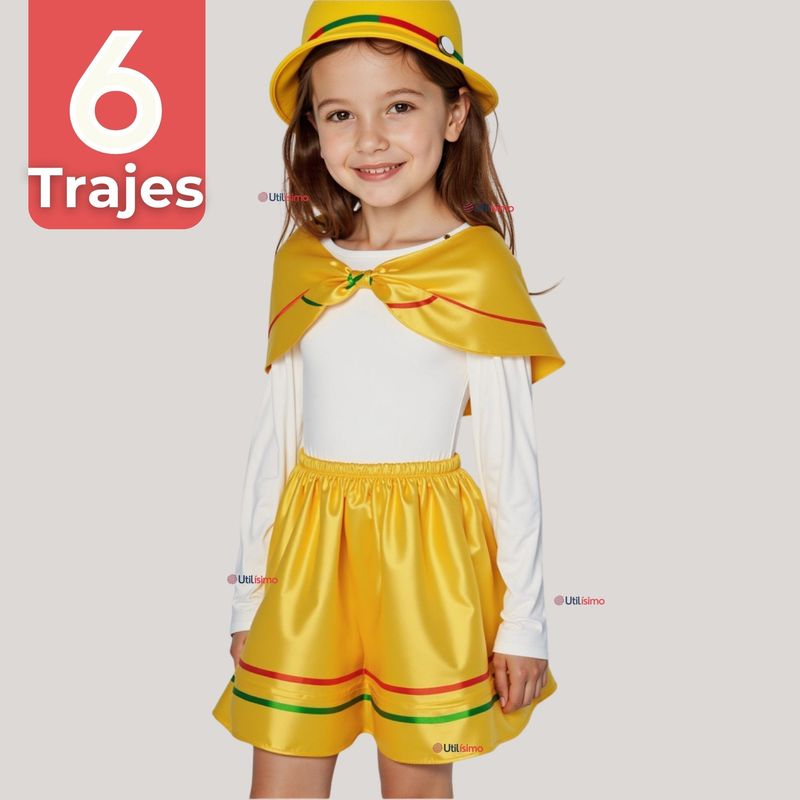 UTILISIMO - Pack 6 Traje Nortino Amarillo 4 Piezas Niña Fiestas Patrias