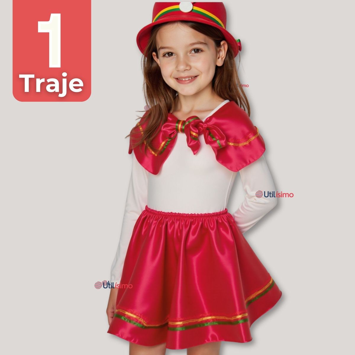 UTILISIMO - Traje Nortino Rojo 4 Piezas Niña Fiestas Patrias Baile Nortino