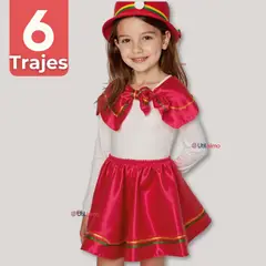 UTILISIMO - Pack 6 Traje Nortino Rojo 4 Piezas Niña Fiestas Patrias Baile Nortino