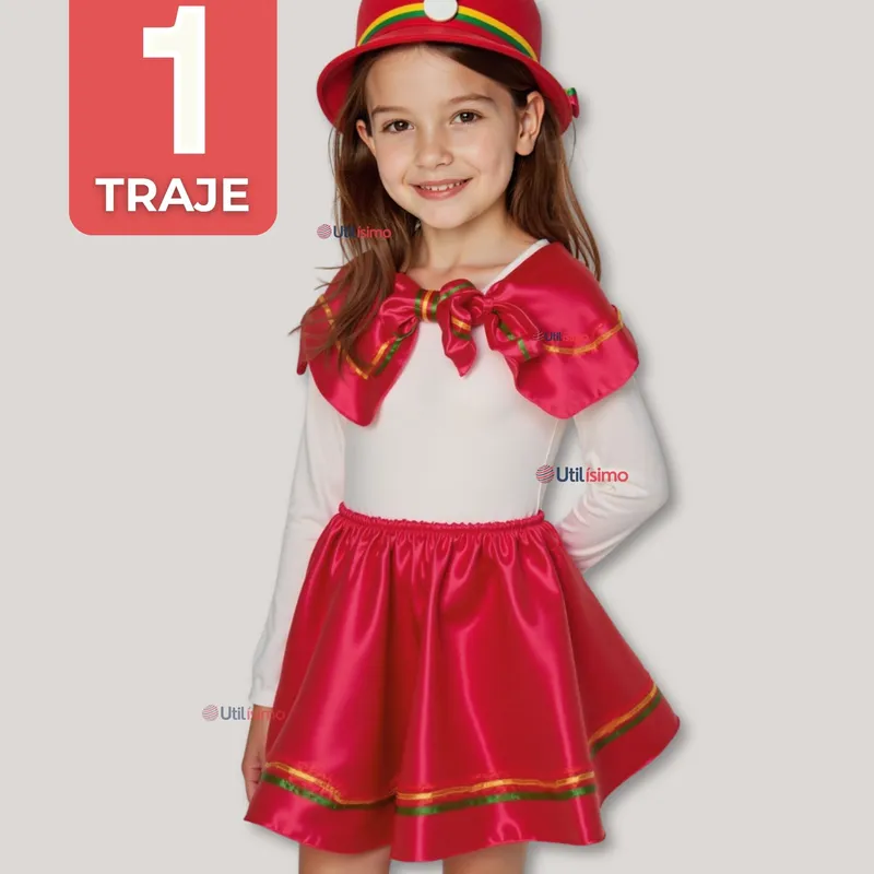 UTILISIMO - Traje Nortino Rojo 3 Piezas Niña Fiestas Patrias Baile Nortino