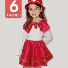 UTILISIMO - Pack 6 Traje Nortino Rojo 3 Piezas Niña Fiestas Patrias Baile Nortino