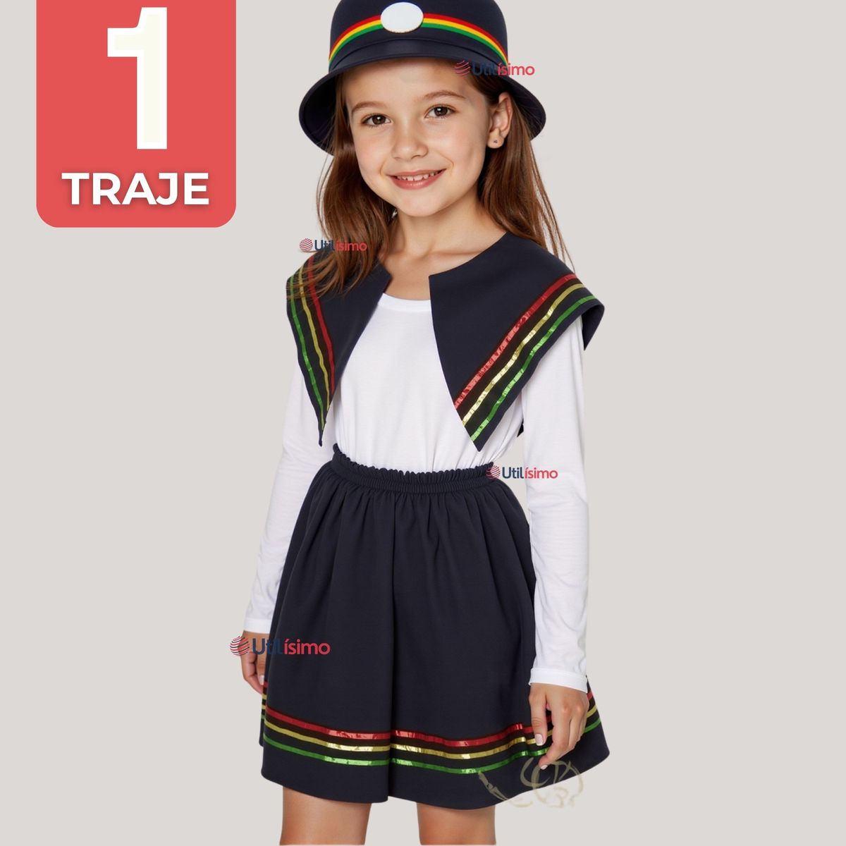 UTILISIMO - Traje Nortino Negro 3 Piezas Niña Fiestas Patrias Baile Nortino