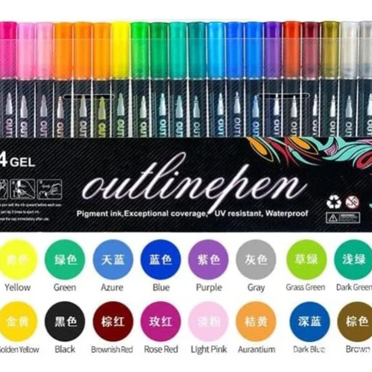 GENERICO - Set 24 Marcadores Rotuladores Doble Línea Metalizados De Gel