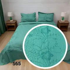 GENERICO - Cubrecama Quilt Verano Bordado 1.5 Plazas - Turquesa Flores 565