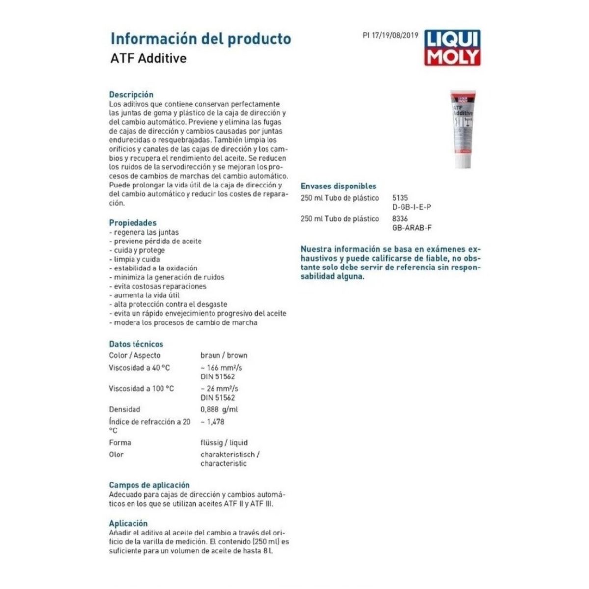 LIQUI MOLY - Aditivo Caja y Dirección Automática ATF 250 Ml Liqui Moly