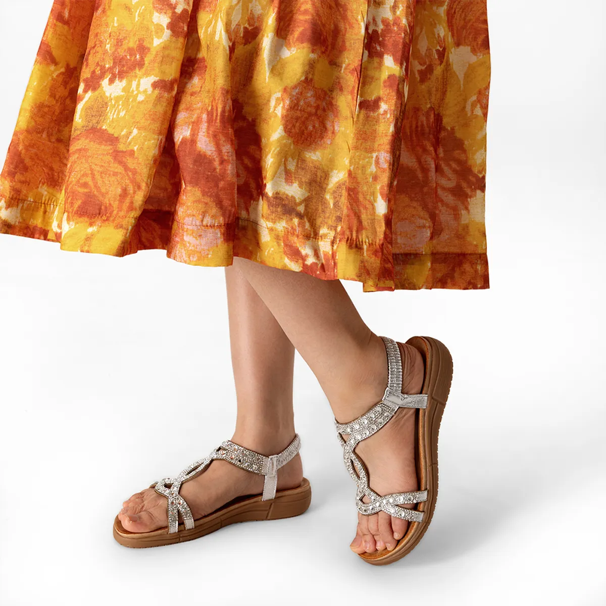 WEIDE - Sandalia Plana casuales Pedrería  Mujer Weide Js76